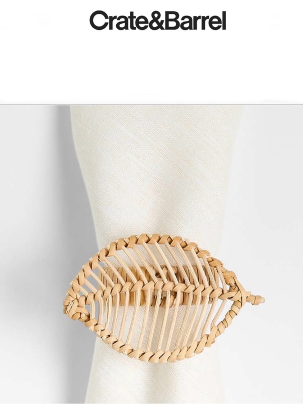 Crate&Barrel Wicker Leaf Natural Woven Rattan Napkin Ring Set of 7 NWT 49$
